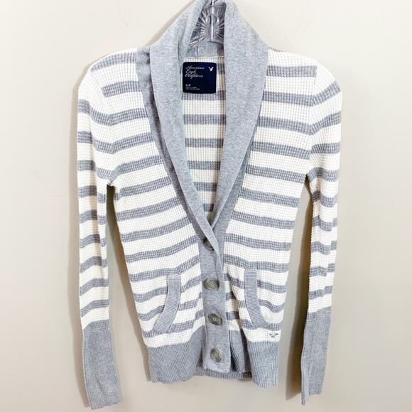 American Eagle Striped Waffle Button-Down Cardigan - Picture 1 of 4